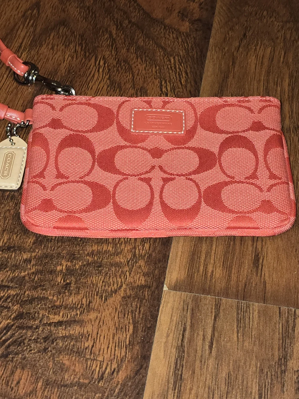 Coach Orange Signature Jacquard Wristlet